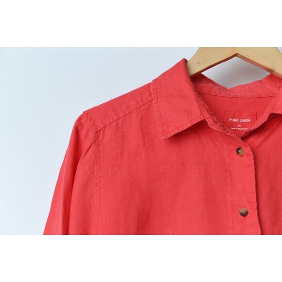 Pure Linen 100% Linen Long Sleeve Button Down Shirt Coral Color Size 16 - Picture 4 of 13